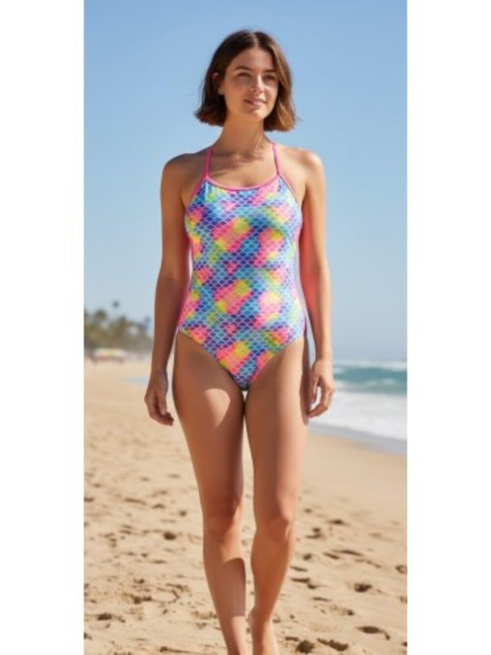 WONDER NATION Pink Rainbow Mermaid Print Bathing Suit Girls Size 14-16